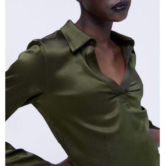 Zara Tops - Zara satin effect polo top green
